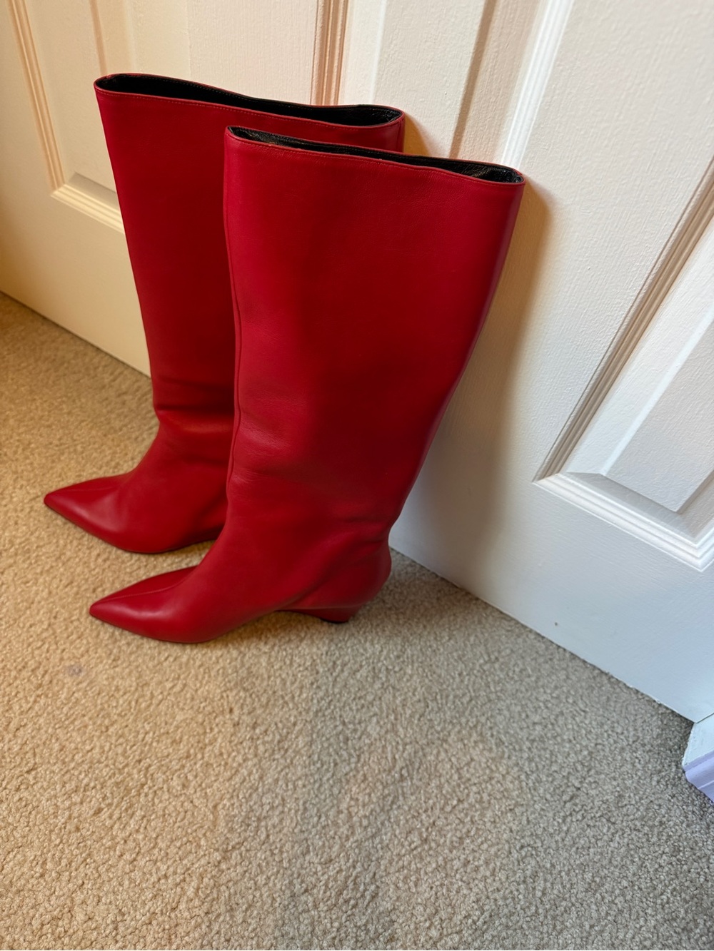 Italian Shoemakers Red Pointed-Toe Knee-High Boots